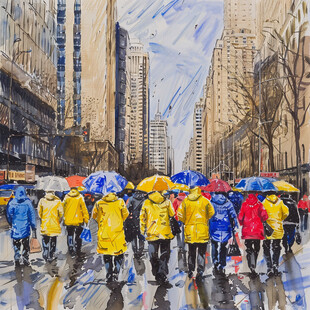 雨中漫步的行人