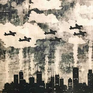 城市遮挡喷墨背景