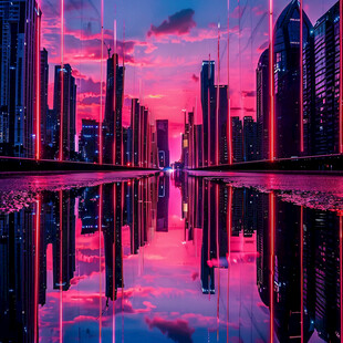 紫色发光高楼