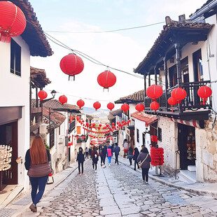 巷道游人红灯笼