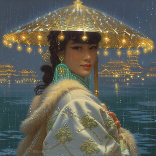 拿伞的宫廷少女