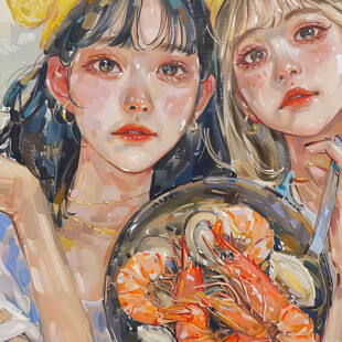 美女小龙虾插画