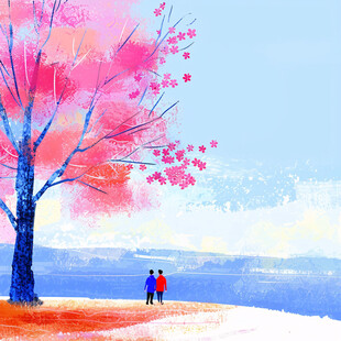 樱花树下的情侣