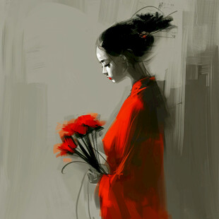 红衣美人插画