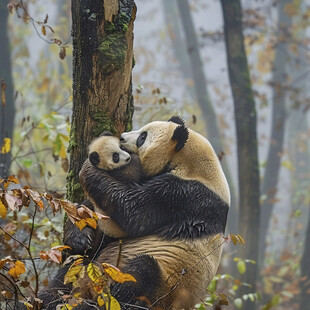 趴在树上睡觉的熊猫