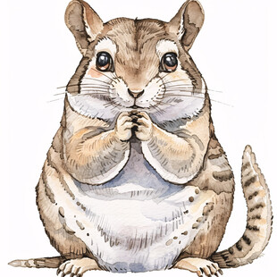 软萌松鼠手绘装饰画