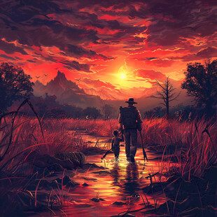 荒野黄昏插画