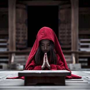 红衣女子祈福