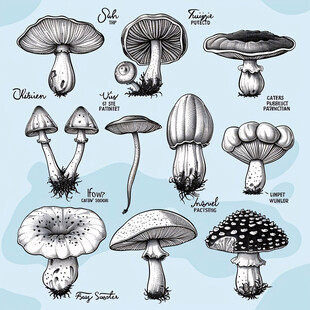 各种蘑菇插画