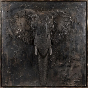 猛犸象化石骨架鱼皮画