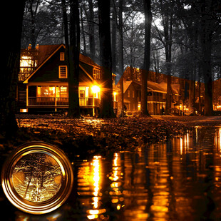 森林里的木屋夜景