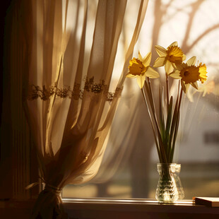 窗前阳光下的小雏菊