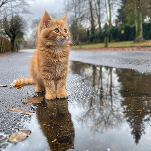 深秋小路上的野猫