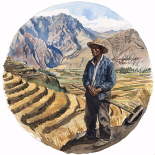 朝鲜田间人物大米插画