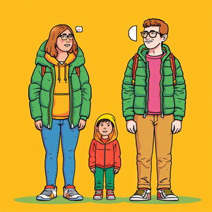 一家三口插画
