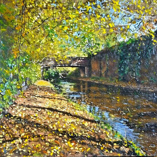 小桥流水河边秋树