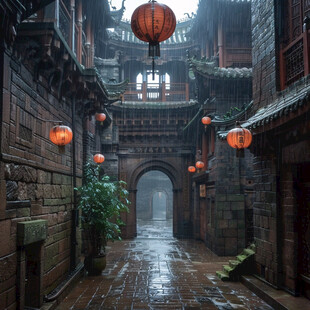 古街阴雨天