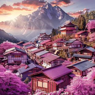 日本樱花庭院建筑