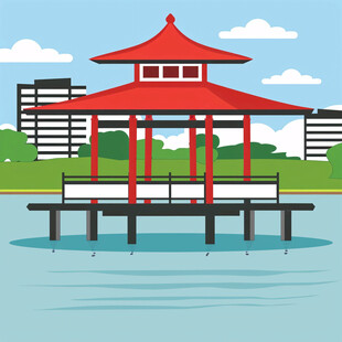 城市湖泊九曲亭