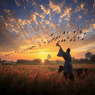 朝鲜田间人物大米插画