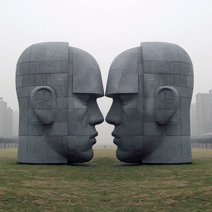两个人头雕塑