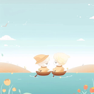 沙滩儿童插画背景