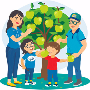 摘苹果手绘插画