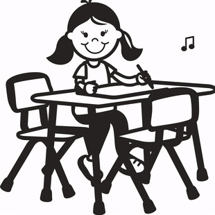 手绘工作的女孩线稿