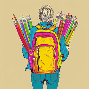 书包手绘女孩