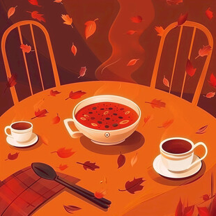 红叶堆里的茶杯