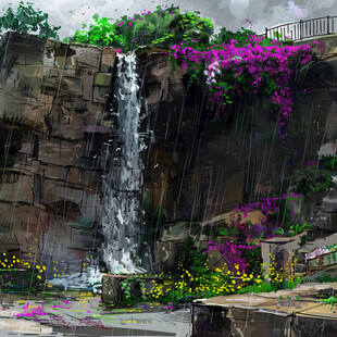 假山街景瀑布