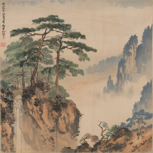 复古松树山水画