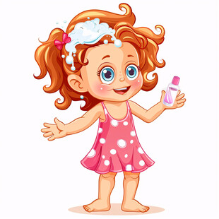 卡通女孩拿玩具