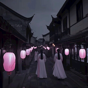 古代街道夜景