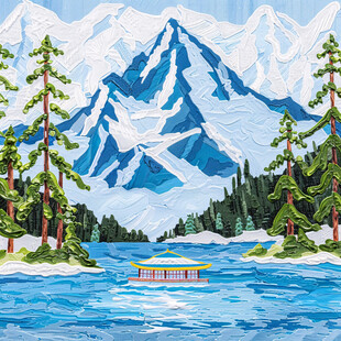 雪山森林河水