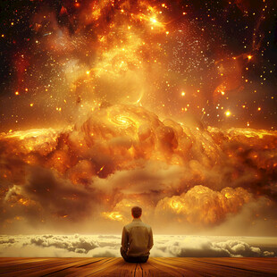 在超现实空间里的人