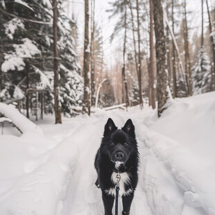 山坡雪地一条狗