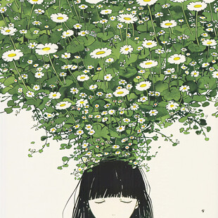 藤叶子女孩手绘插画