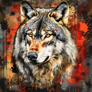 时尚手绘猛狼唯美插画