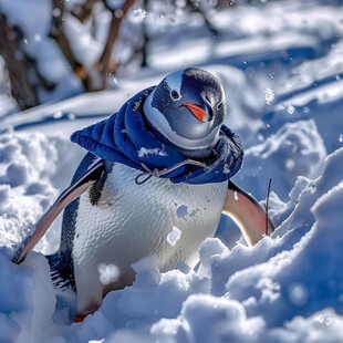 冰雪企鹅立体画