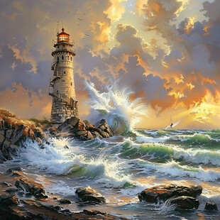 瞭望塔工笔画装饰画