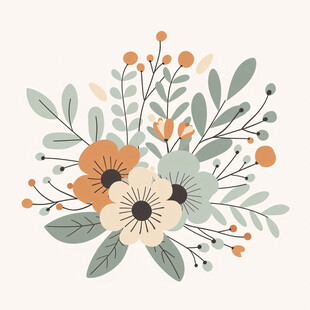 文艺花朵叶子扁平插画
