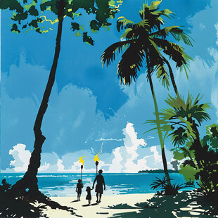 海滩漫步插画