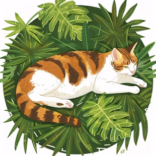 晒太阳的猫插画