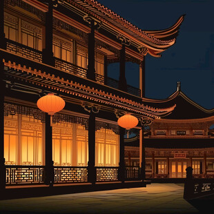 古代店铺夜景