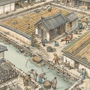 传统酱油酿造插画