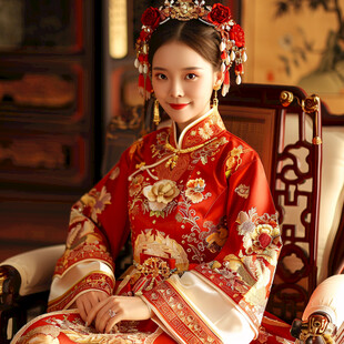 中式婚礼女子坐像