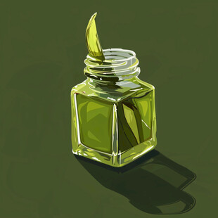 手绘插画瓶子里的绿萝