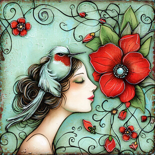 手绘女人花风格装饰画