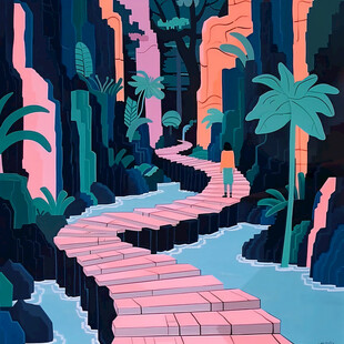 爬山石梯插画